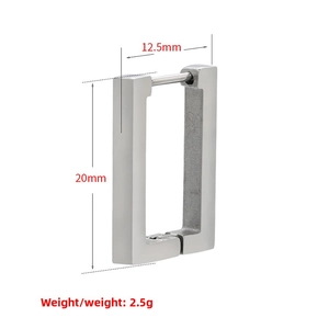 Detail view of silver square hoop earrings showing 12.5mm width and 20mm height dimensions
