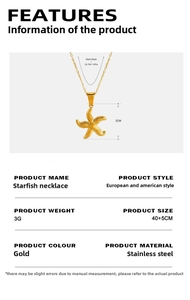 Spécifications détaillées du collier pendentif étoile de mer dorée en acier inoxydable