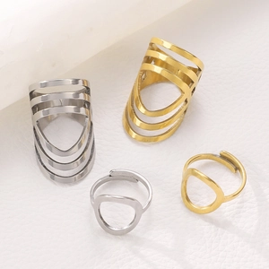 Irregular geometric stainless steel open rings set in gold and silver finish