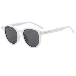 Vintage square white sunglasses with dark grey lenses and gold T-shaped metal hinges