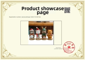 Detail view of four miniature Christmas resin bears featuring festive outfits and cakes