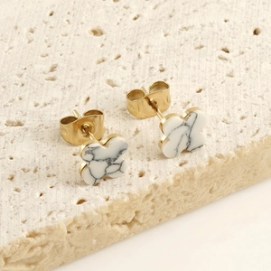 Clover Stud Earrings Stainless Steel Gold Plated Marble Pattern Inlay Geometric Simple Elegant Jewelry For Women