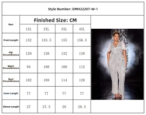 Tableau des tailles détaillé pour combinaison grande taille col en V du 1XL au 4XL pour femme
