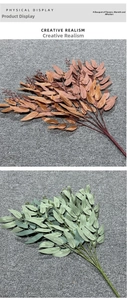 Detail view of artificial willow leaves in terracotta and sage green with realistic texture