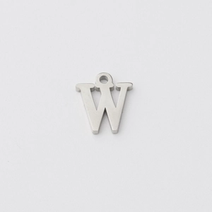 Polished stainless steel uppercase letter W pendant with top loop for DIY jewelry
