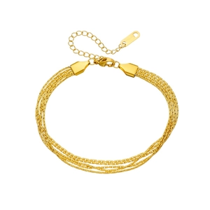 Multi-layered gold-plated stainless steel chain bracelet with adjustable lobster clasp