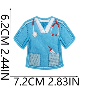 Blue medical uniform embroidery patch with stethoscope detail for clothing decoration