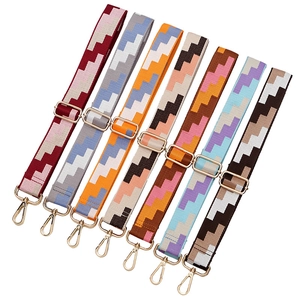 Wide Shoulder Strap Replacement For Bags Adjustable Colorful Geometric Pattern Polyester Cotton Zinc Alloy Swivel Hooks