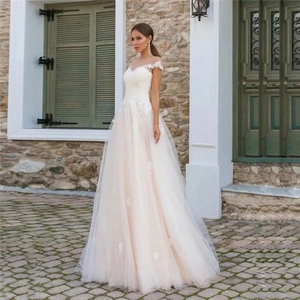 Lace A-line Wedding Dress Off The Shoulder Ivory White Tulle Mesh Bohemian Floor Length Elegant Gown Bridal Apparel