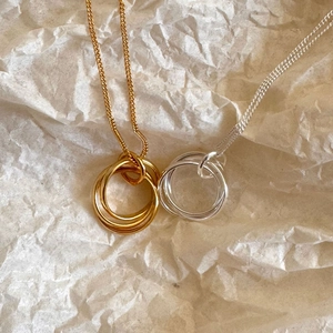 Minimalist 925 sterling silver interlocking triple ring necklace in gold and silver