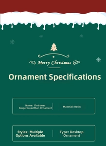 Detailed specifications of resin Christmas gingerbread man ornaments with holiday motifs