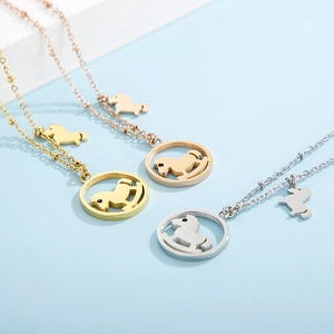 Hollow rocking horse pendant necklaces in gold, rose gold, and silver stainless steel
