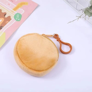 Cute round plush coin purse with plastic carabiner clip for keychain or bag accessory