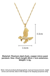 Detailed size specifications of the eagle pendant necklace with sparkling micro-inlaid stones
