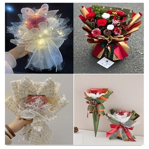 Detail view of four Christmas bouquet styles featuring red apples and festive ornaments