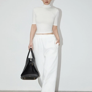 Slim fit high neck T-shirt with short sleeves and matching wide leg pants set