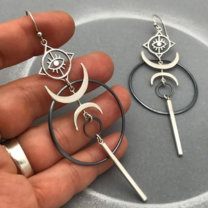 Boucles Oreilles Pendantes Géométriques Alliage Mystique Œil Maléfique Croissant Lune Créole Longue Barre Style Bohème