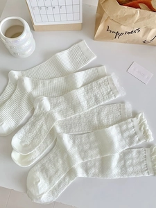 Detaillierte Makroansicht weißer Baumwoll-Spitzensocken mit hohlen geometrischen Mustern