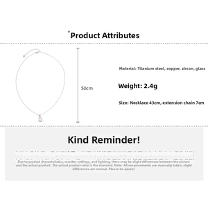 Spécifications de taille pour collier gourde zircon, chaîne 43 cm et extension 7 cm
