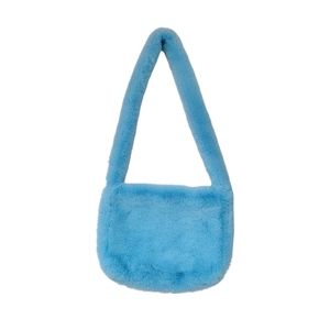 Y2K style sky blue faux fur shoulder bag with soft plush texture for winter fashion