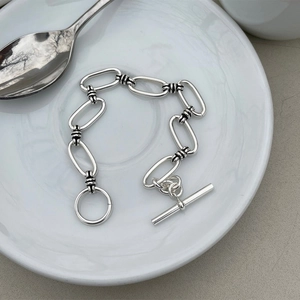 Vintage 925 Sterling Silver Link Chain Bracelet For Women Minimalist Cool Style Distressed Industrial Jewelry Toggle Clasp