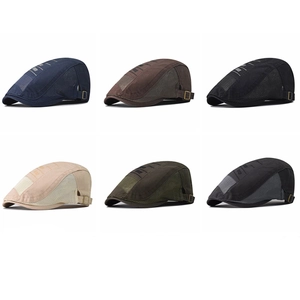 Retro breathable mesh flat cap for men and women in six assorted colors flat lay view