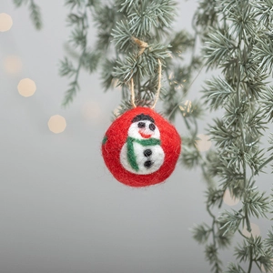 Suspension de Noël en feutre de laine rouge faite main avec motif de bonhomme de neige