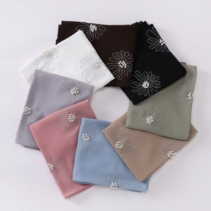 Chiffon hijab scarves with floral pearl and rhinestone patterns in multiple colors