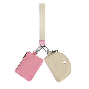 Set polsiera multifunzionale in nylon con cordino, custodia rosa e borsa beige