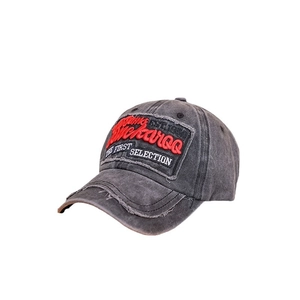 Vintage washed dark grey baseball cap with Buckaroo embroidery and wide brim