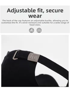 Adjustable rear gunmetal buckle on black cotton twill baseball cap for secure fit