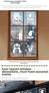 Detailed Christmas window decals showing white Santa and snowman static stickers for glass