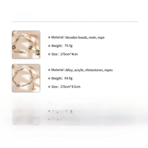 Detailed size and material specification chart for bohemian style wood bead waist belts