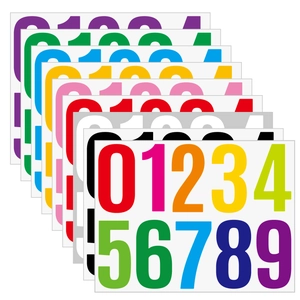 Close-up of 4-inch colorful waterproof number stickers showing the full 0-9 sequence