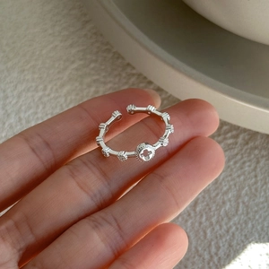 S925 sterling silver hollow cross ring with sparkling zircon stones and beaded band