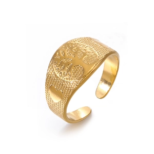 18k gold plated stainless steel tree of life open adjustable ring for women
