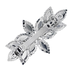 Silver flower zircon spring hair clip for women with premium rhinestone inlay back view