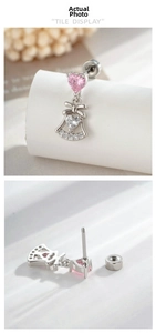 Detail of pink heart zircon and butterfly pendant stud with secure screw back closure