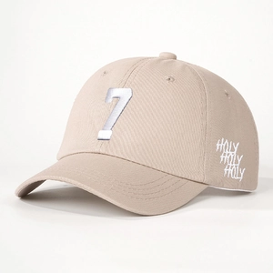 Casquette de baseball en coton kaki avec broderie numéro 7 et lettrage Holy rétro latéral