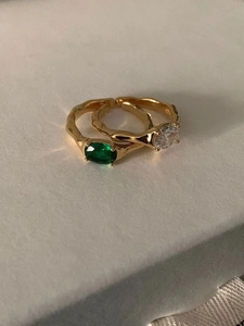 925 Sterling Silver Adjustable Open Ring 18K Gold Plated Irregular Texture Oval Rhinestone Gemstone Ring For Women Jewelry