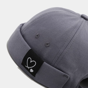 Streetwear grey cotton dockman cap with heart embroidery and premium canvas texture