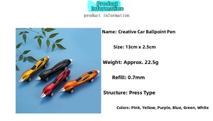 Detailed size specifications of creative race car shaped retractable ballpoint pens