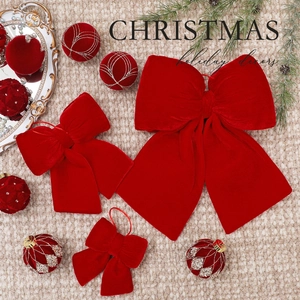 Red Velvet Christmas Bows Hanging Decoration For Xmas Tree DIY Plush Festive Party Ornament Home Decor
