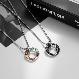 Interlocking Rings Pendant Necklace Stainless Steel Box Chain Minimalist Geometric Jewelry For Men Women