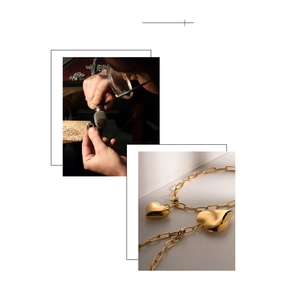 Detail of 18K gold plated heart necklace with vacuum plating and hand polishing finish