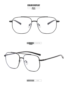 Front and side views of double-bridge black metal aviator glasses frame with silicone pads