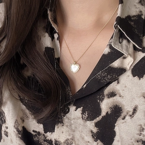 Elegant 925 sterling silver heart necklace with gold plating and white shell inlay