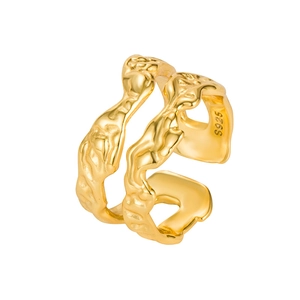 Minimalist S925 sterling silver open ring with 18K gold plating and lava texture