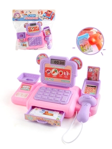 Detailed kids supermarket register set with light, scanner, and pretend play accessories