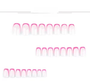 Detailed set of 24 pieces short square-round press-on nails with pink French tips